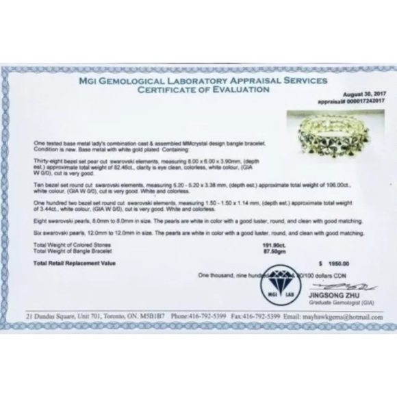 MMCrystal Design Bangle bracelet White Gold Plating. TRRV $1950 - Picture 3 of 3